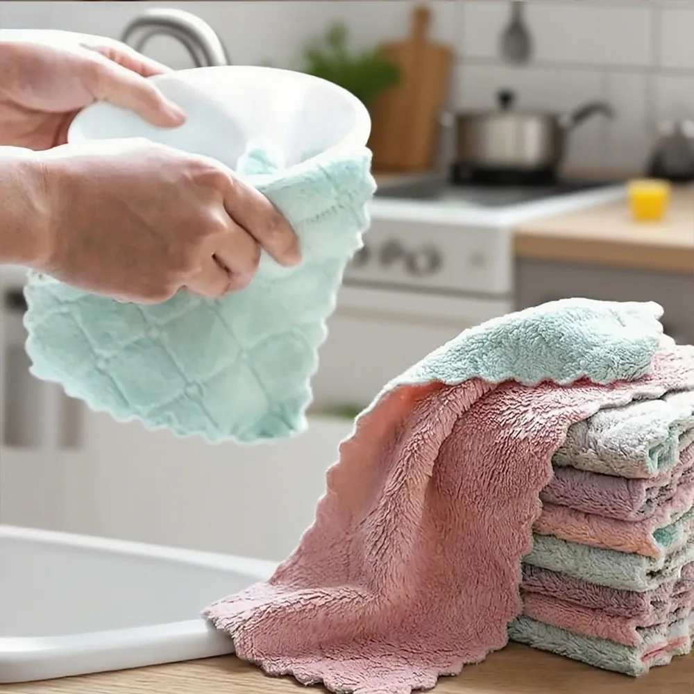 

Double-Sided Coral Velvet Dish Towels – Ultra Absorbent Soft Towels for Tableware & Multi-Purpose Cleaning