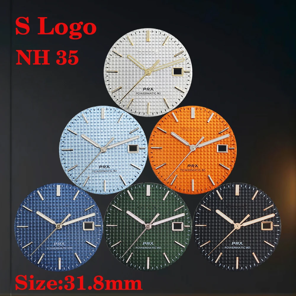 

31.8mm S logo PRX dial, green illuminated dial+hands, suitable for Royal Oak NH35 automatic movement watch accessories