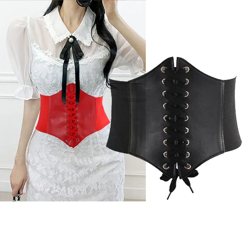 

Women's Corset Belt Gothic Fashion PU Leather Female Lace-up Corset Belts Slimming Waist Vintage Corset Black Wide Belt for Girl