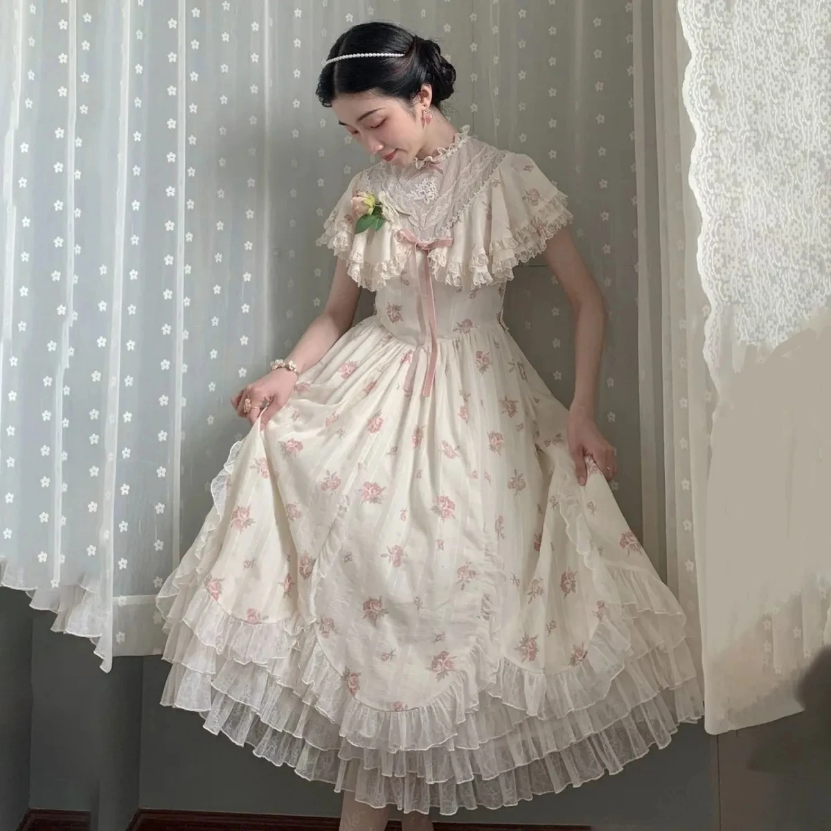 Palace Lolita Princess Dress Escape Lace Flower Fairy Summer Vintage Dress Kawaii Lolita Romantic Victorian Quinceanera Dresses