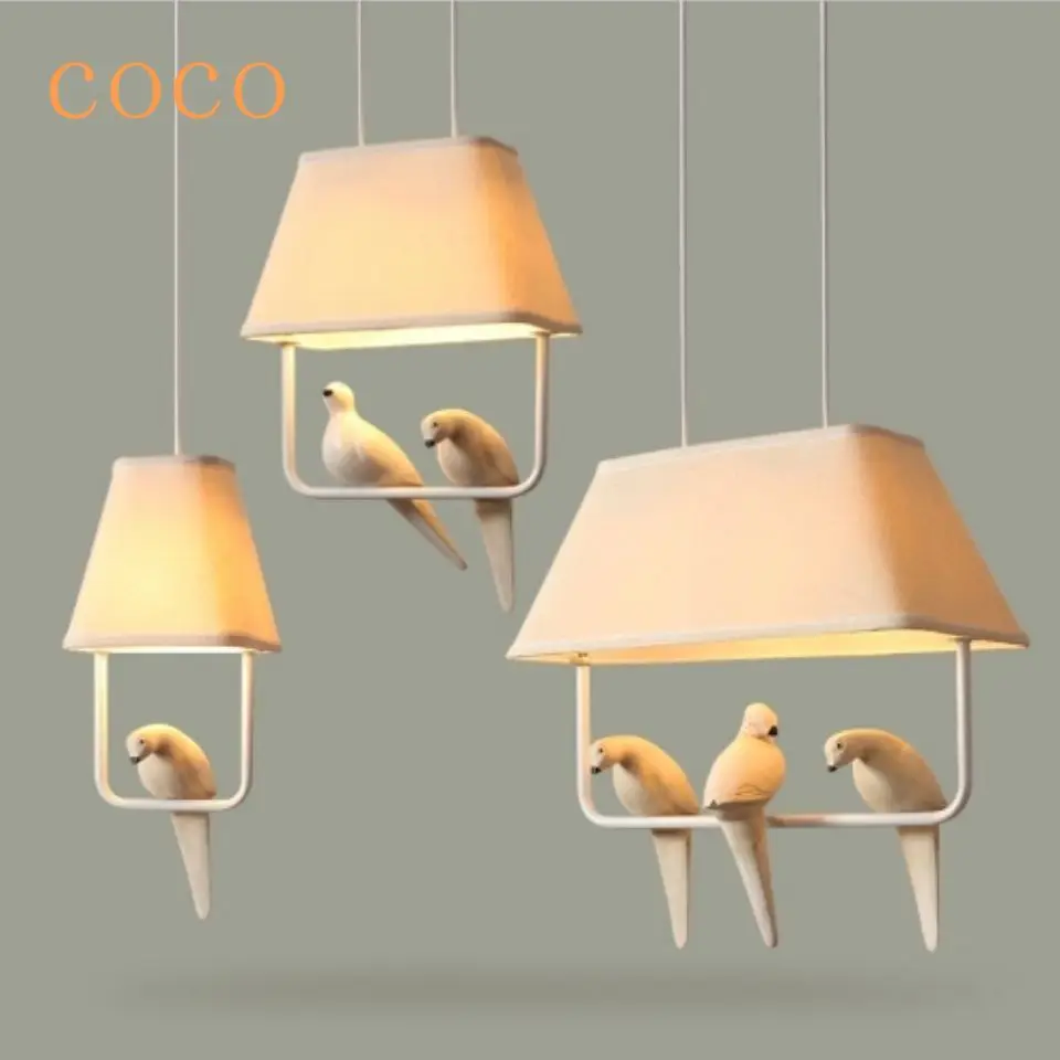 Simple 3 4 Heads Bird Cloth Chandelier Creative Pendant Lights Hanging Lamps Ceiling Light Study Dining Room Birdcage Home Decor