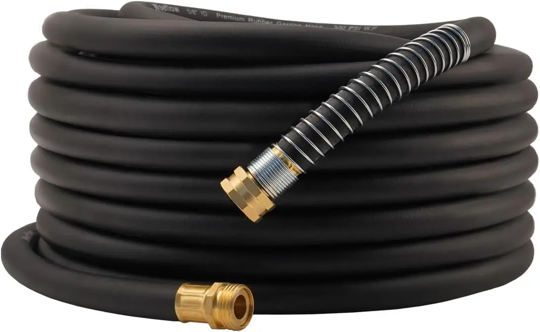 

Garden Hose 75FT x 5/8", Heavy Duty Rubber Hose, Water Hose with Five Layered Braiding, Male Female Fittings, 1000PSI Burst,
