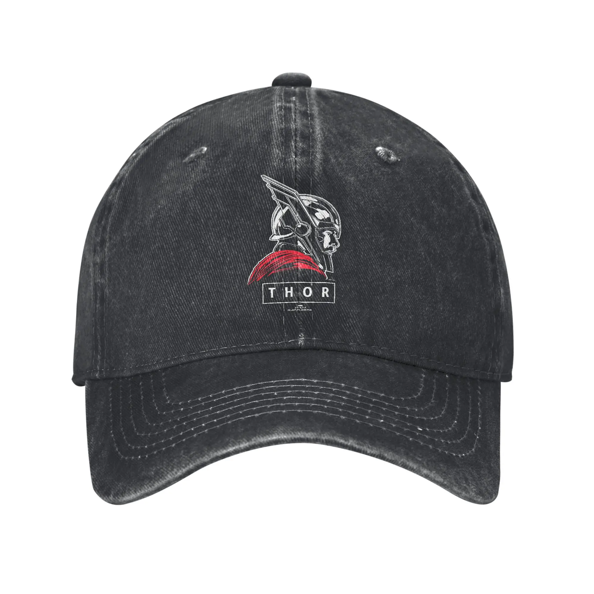 

Thor Ragnarok God of Thunder Baseball Cap Distressed Denim Washed Comic Headwear Unisex Outdoor Running Golf Adjustable Fit Hats
