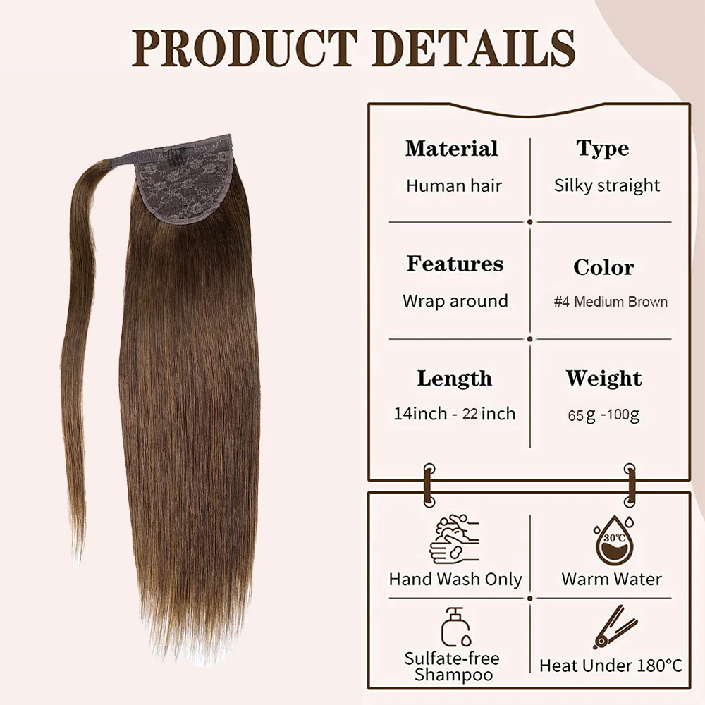 Paardenstaart Hair Extensions Menselijk Haar Maagdelijk Haar Rechte Wikkel Magische Pasta Rond Paardenstaart Hair Extensions Voor Aziatische Vrouwen #4