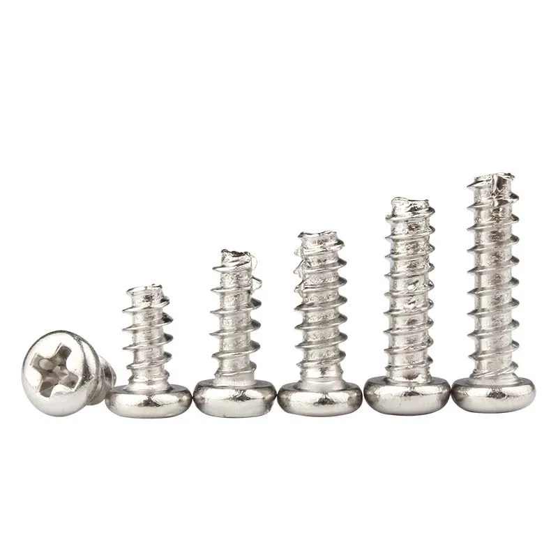 50~200Pcs M2 M2.3 M2.6 M3 M3.5 M4 Nickel Plated Cross Round Head Cutting Tail Tapping Screw Phillips Thread Cutting Carbon Steel