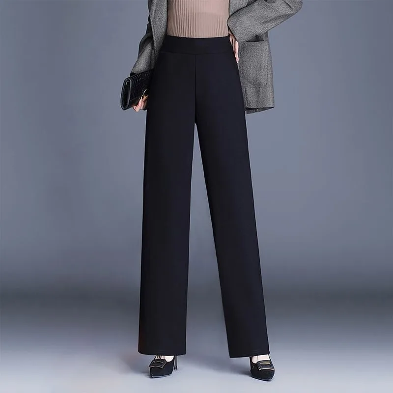 

Черные бархатные утепленные брюки для женщин осень-зима, тонкие прямые повседневные брюки с высокой талией для пожилых людей среднего возраста