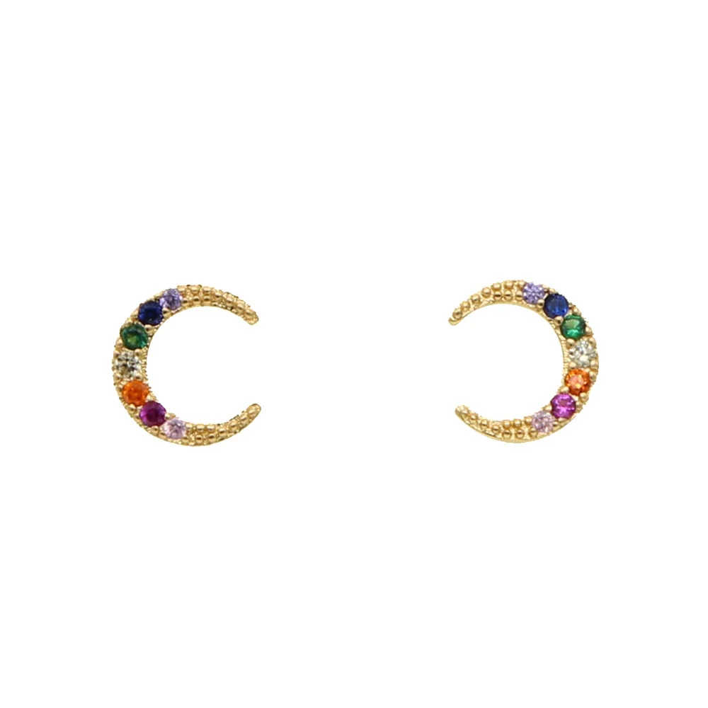 2024 Minimal Simple Delicate Rainbow Mini Cz Moon Stud Earring For Women Girl Gold Color Colorful 2024 Summer Jewelry Earrings