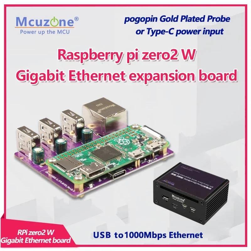 

RPi0 3U1GE, Raspberry pi Zero2 W Плата расширения Gigabit Ethernet, USB-Ethernet, USB-концентратор, RJ45, типec, чехол
