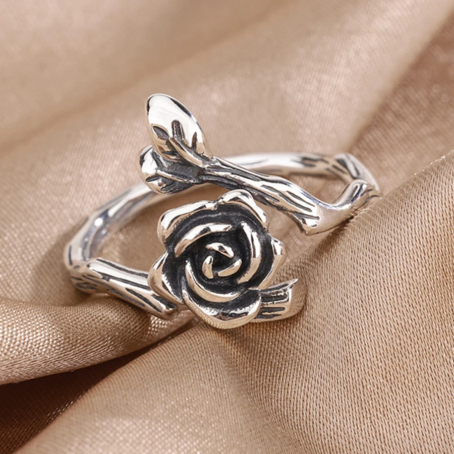 

Korean Style Vintage Rose Flower Rings Women Trendy Jewelry