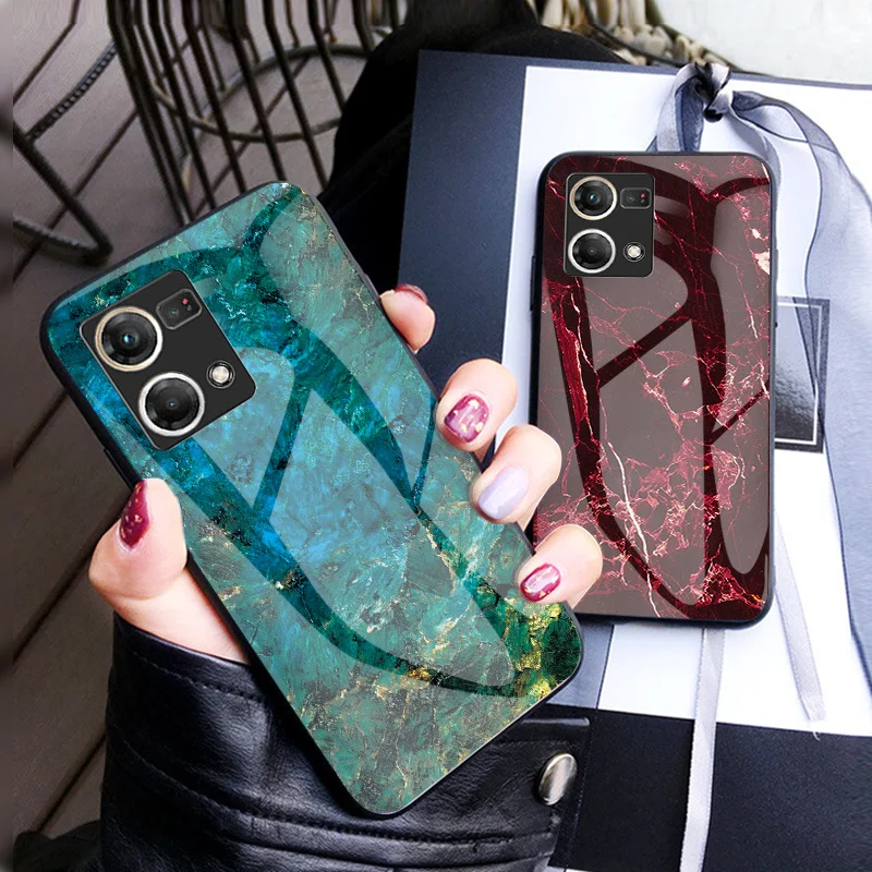 OPPO Reno7 4G CPH2363 Case Marble Grain Tempered Glass Back Cover Hard Case for Oppo Reno 7 Reno7 4G Glass Shell Cover Protector