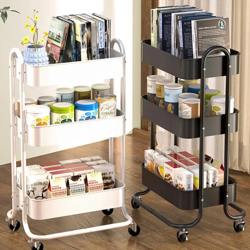 

Rolling Utility Carts With Wheels 3 Tier Kitchen Bathroom Bedroom Multi Storage Mobile Rack Trolley food Snacks Home Organizer