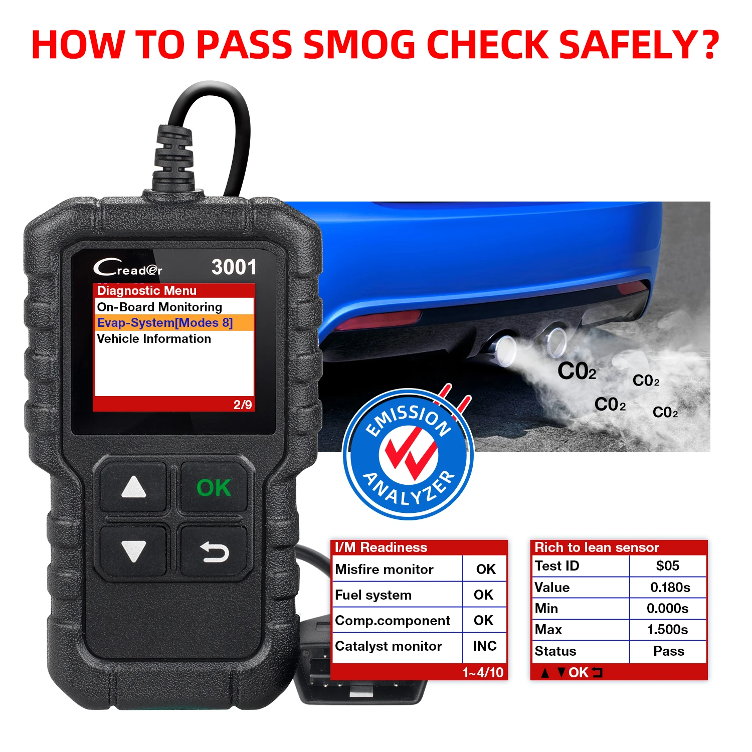 LAUNCH X431 CR3001 OBD2 Scanner Check Engine Car Full OBDII Code Reader Diagnostic Tool Multi-Language Free Update Online pk ELM