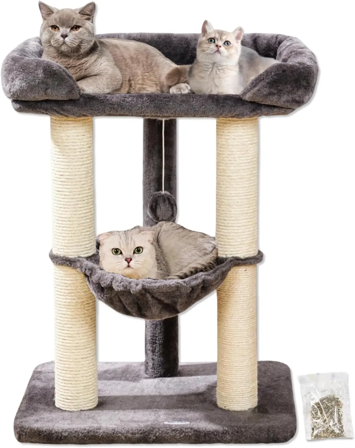 

28" Cat Tree Tower, Tall Cat Scratching Post with S Perch for Window Viewing, Large Bed for Big Cats, Stable & Compact