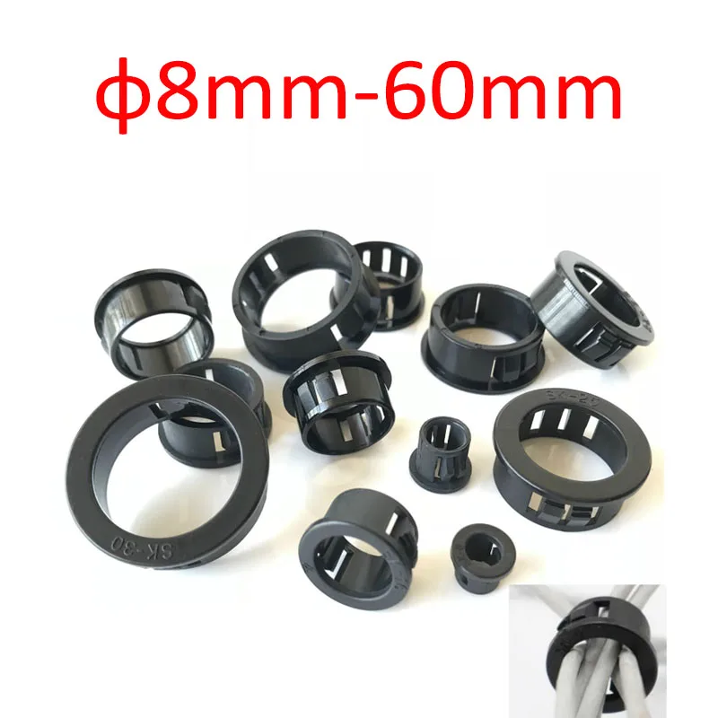 Black Plastic Snap-on Wire Grommet Gasket 16~50mm Nylon Protective Coil Clamp Desk Wire Cable Inlet Outlet Seal Ring Hole Plug