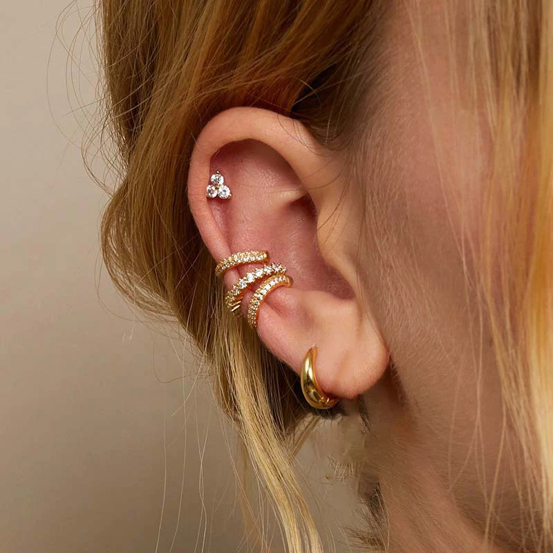 2PCS Stainless Steel CZ Zircon Small Hoop Earrings For Women Men 6mm 8mm 10mm Huggie Thin Cartilage Earring Piercing Jewelry