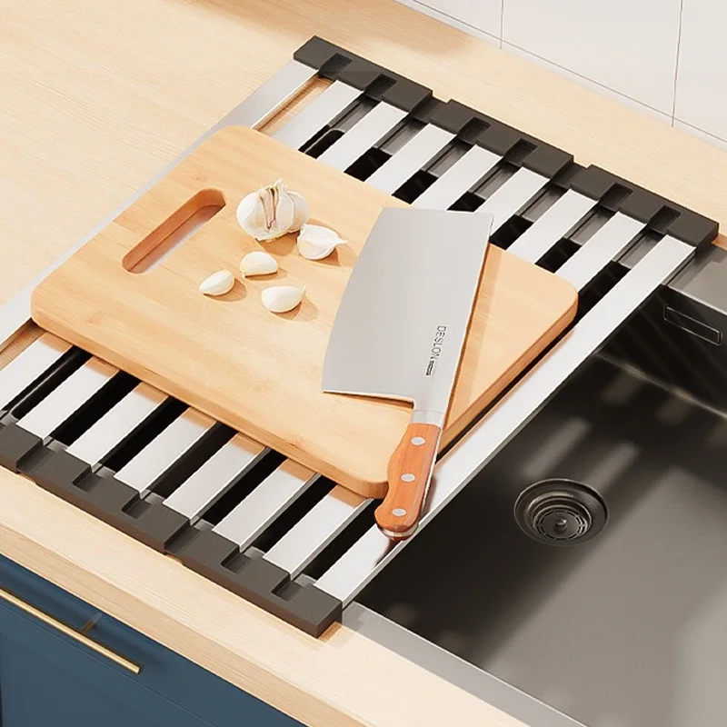 

YM 304 Stainless Steel Kitchen Sink Drain Rack Sink Bowl Dish Storage Rack Foldable,Anti-scald Retractable Drain Basket Shelf