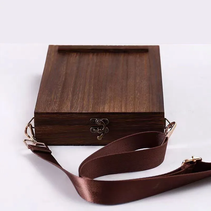 Wooden Art Backpack Messenger Storage Box Tabletop Vintage Creative Suitable for Writers Designers etc 25X19X5CM