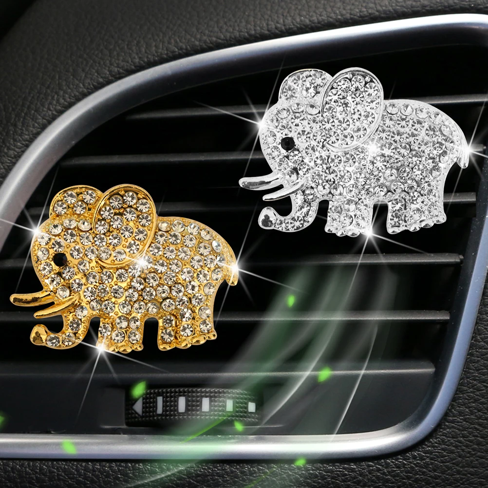 

2pcs Crystal Bling Elephant Car Vent Clips Air Fresheners for Women Silver Gold Decor Aromatherapy Accessories