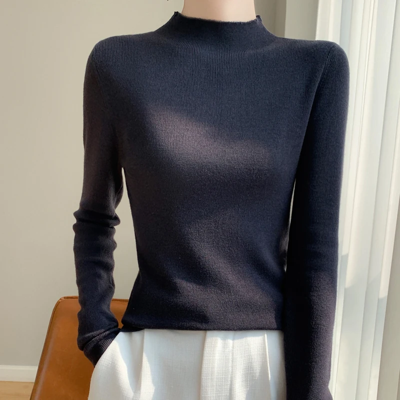 2024 New Spring and Autumn Cashmere Sweater Women Mock Neck  Pullover Casual Cashmere Sweater Women