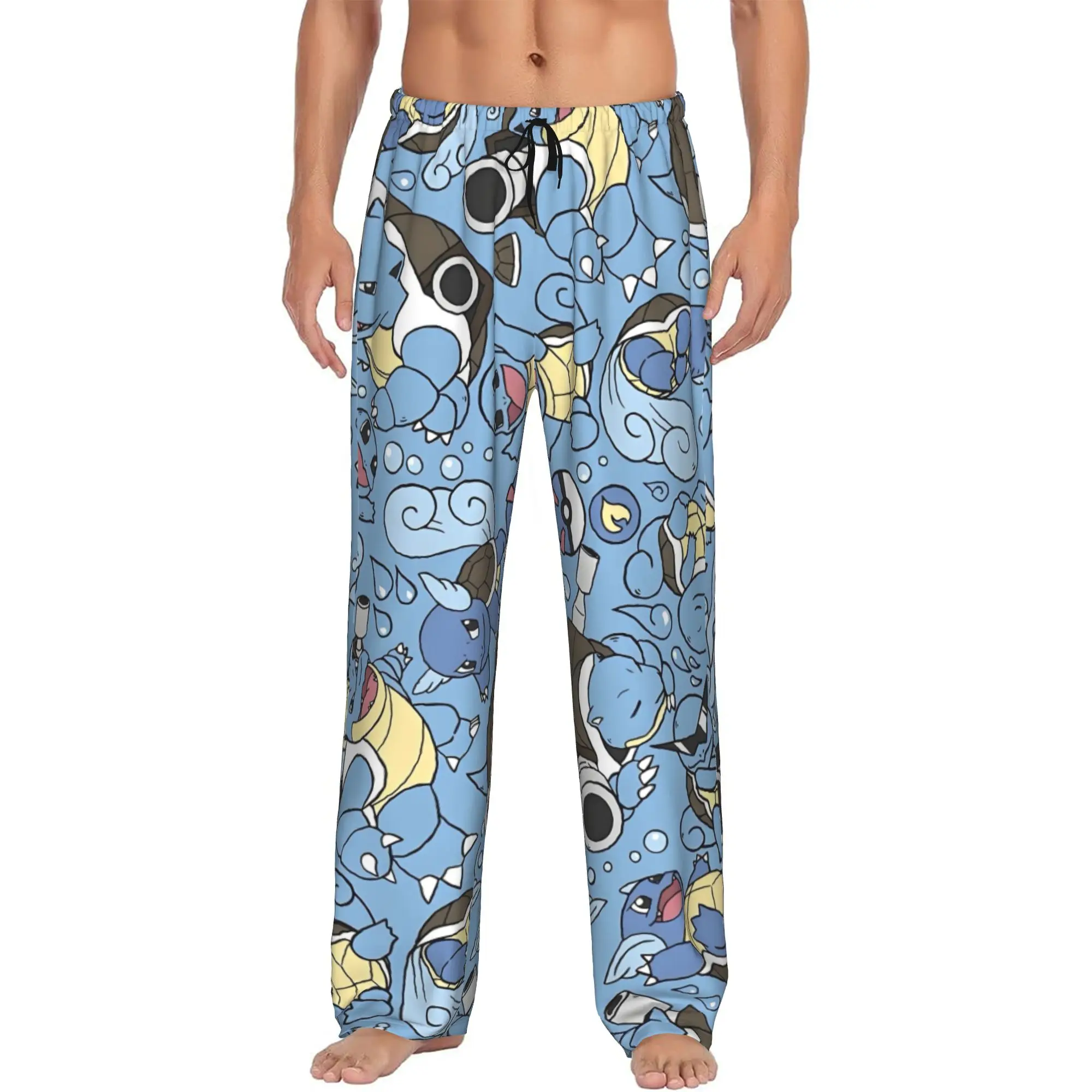 Custom Printed Men's S-Squirtled Turtle Cartoon Pajama Pants Video Games Sleepwear Sleep Lounge Bottoms with Pockets
