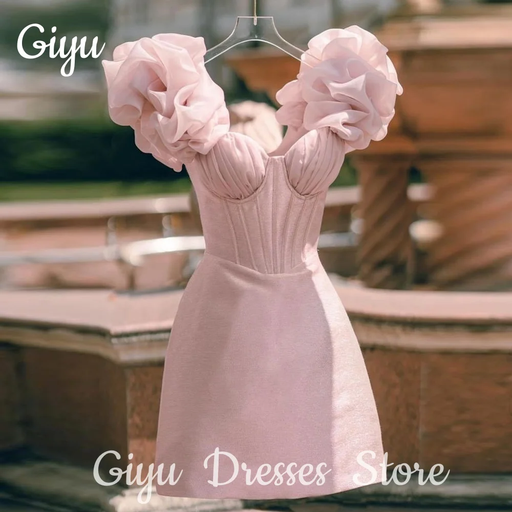 

Giyu Pink Mini Satin Short Party Dresses Short Puff Sleeves Cocktail Dresses Formal Event Gowns Birthday Dress customised 2025