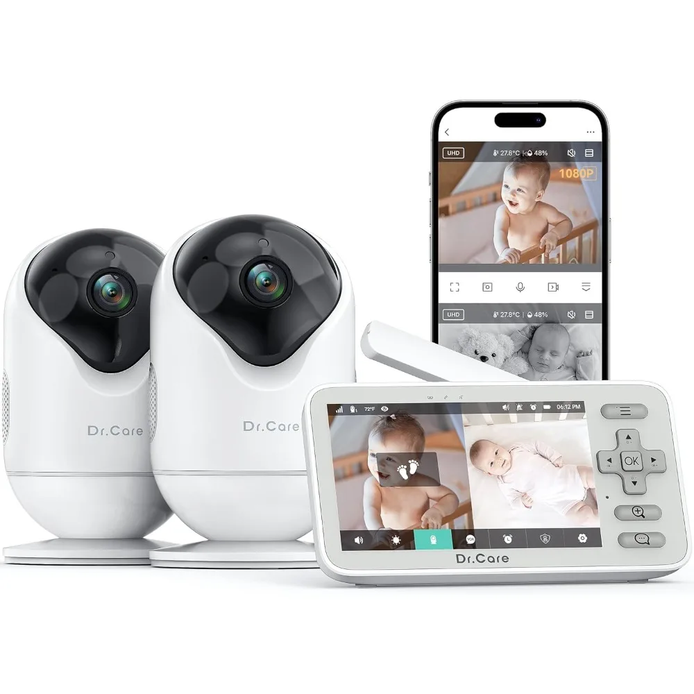 VistaView Lite Smart WiFi Baby Monitor with 2 Cameras- 4” 720P Split Screen & 1080P Camera App Control, Motion Alerts, Night Vis