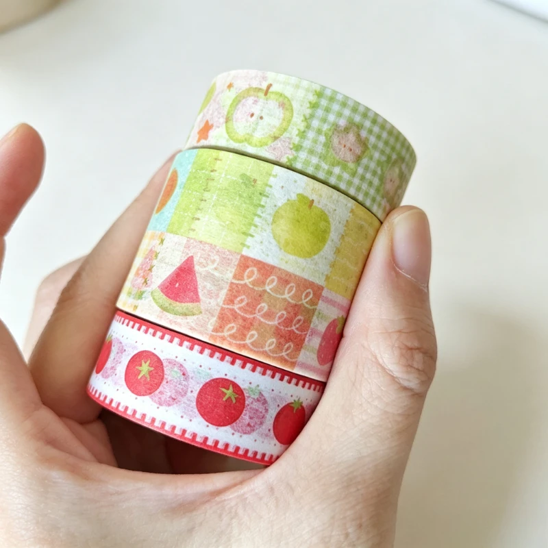 1/3pcs Korean Fruit Washi Tape 4M Cute Apple Tomato Stickers DIY Handbook Decorative Stationery Tape