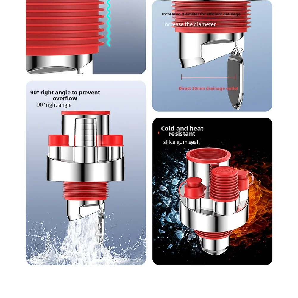 Kitchen Drain Pipe Manifold ABS Material Triple Head Design Magnetic Closure to Block Insects 30mm Outlet 90 Degree Angle