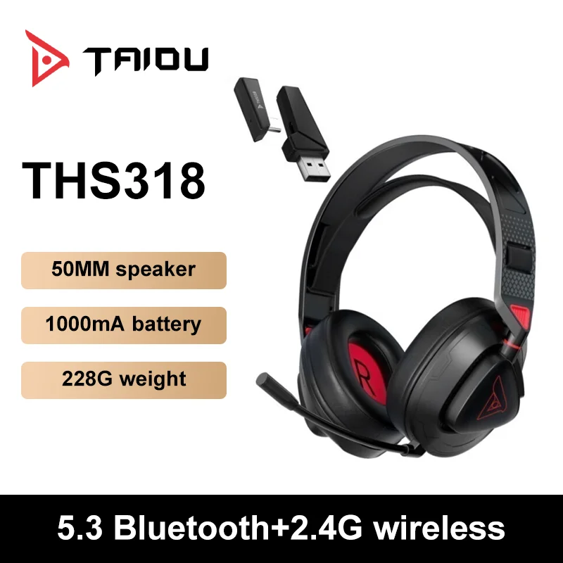 TAIDU THS318 Gaming Headset Wireless Bluetooth 5.3 With Microphone 1000mAh Headphones Gamer Choice for PC Laptop Console