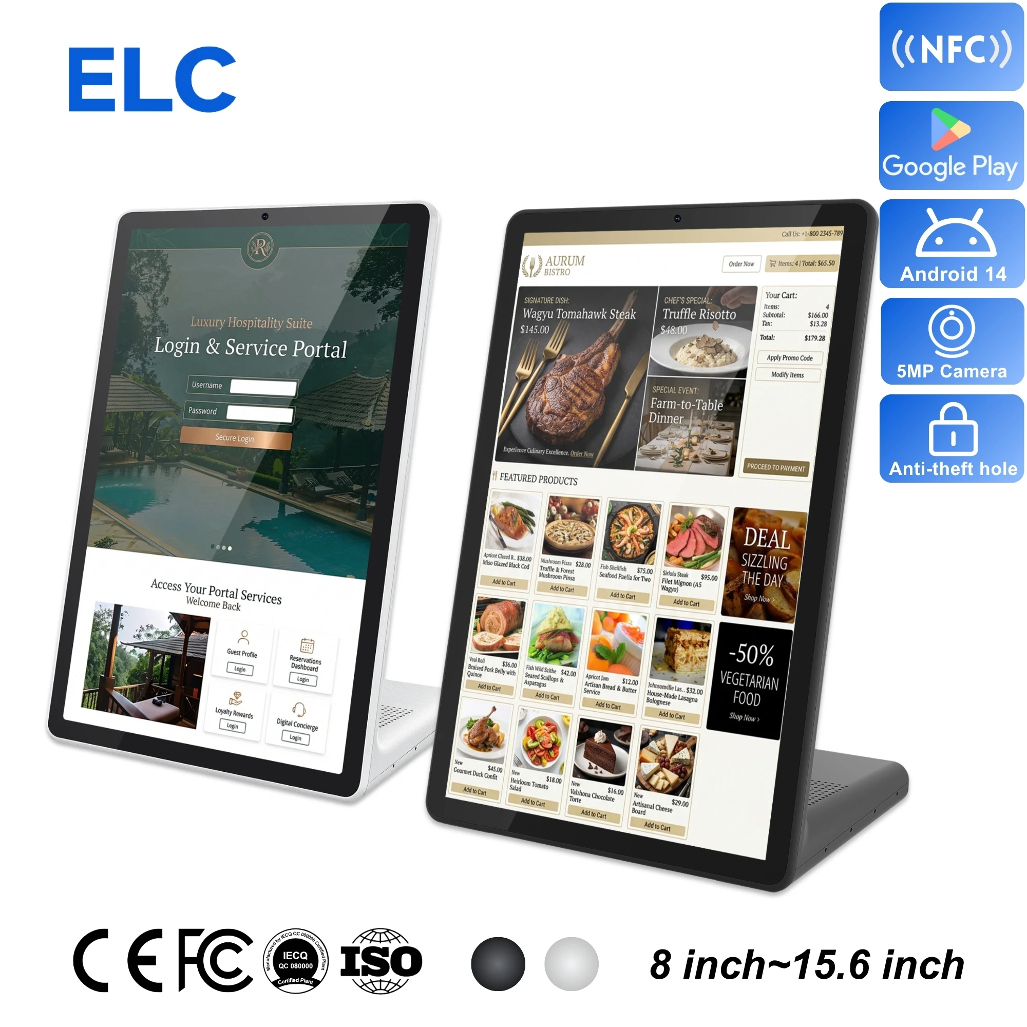 11 Inch L Shape Android Tablet Vertical Desktop Digital Signage RK3576 Touch Screen Monitor for Restaurant Menu Order