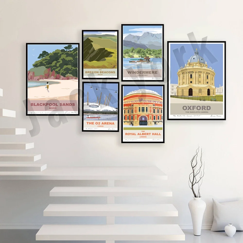 Lake District Lake Windermere, Blackpool sandy beach, Dartmoor, Devon, Welsh mountains, Chester Millennium Dome travel poster