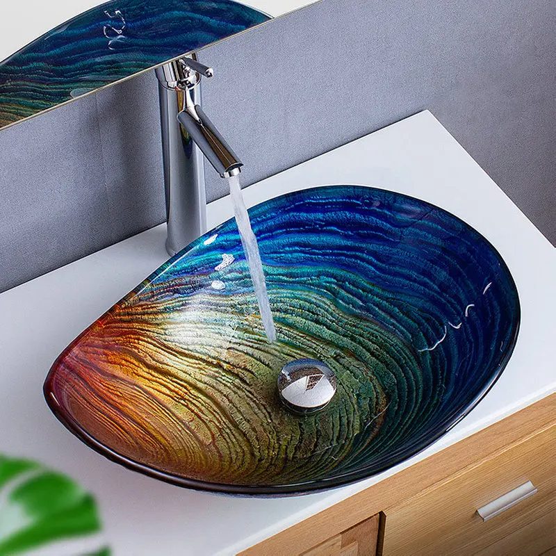 

Creative luxury hotel bathroom washbasin, tempered glass colored countertop basin, water droplet art countertop basin GN049TE