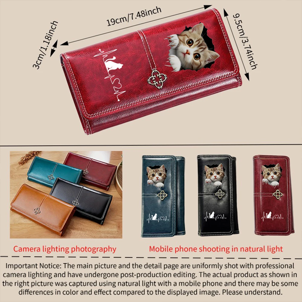 3D Cute Cat Heart-Shaped Women's Leather Wallet Woman Luxury Long Wallets Purses Money Bags Handbags Gilrs Purse Cards Holder