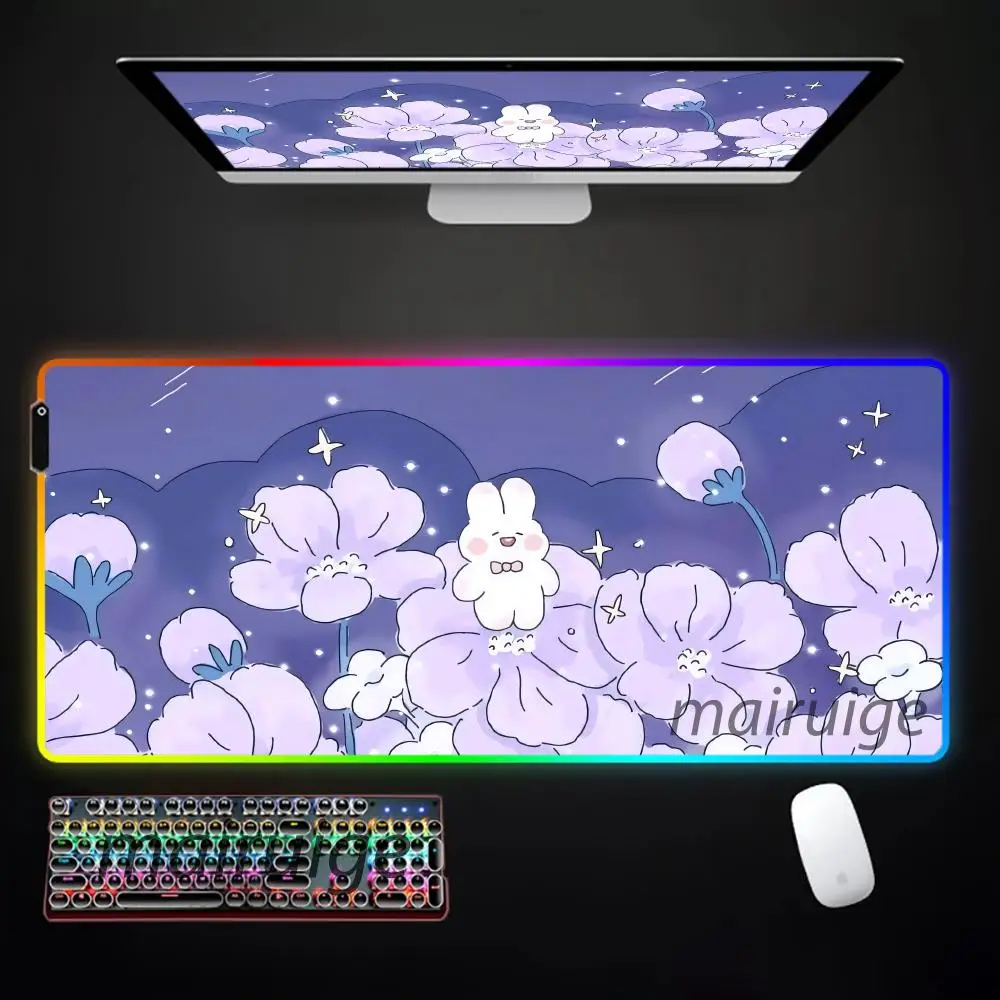 

Коврик для мыши с милым кроликом и котом, коврики для мыши с RGB подсветкой, механические коврики для клавиатуры, аксессуары для офисного компьютера, светодиодный противоскользящий игровой настольный коврик