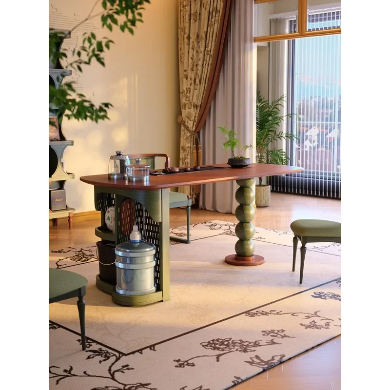 French retro tea table desk integrated dual-purpose tea table kettle