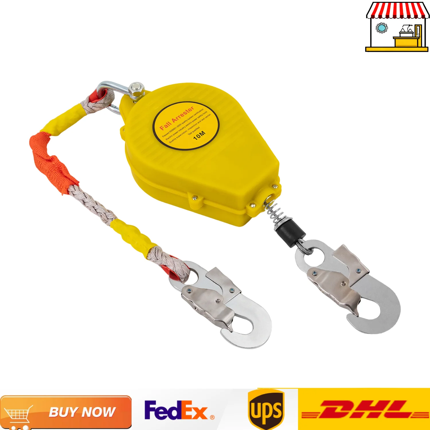 10M/32.8ft Fall Arrester Rope Steel Self Retracting Safety Lifeline Fall Protecter Descent Device 330LBs