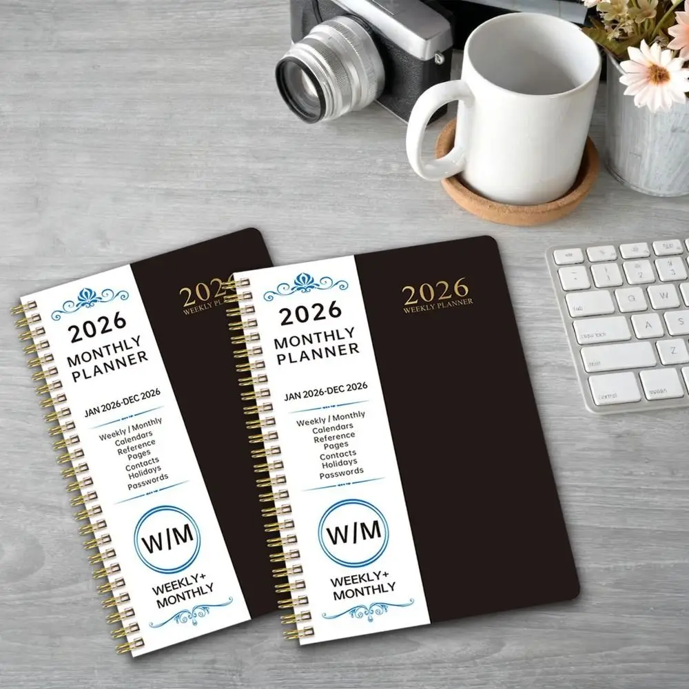 Etiquetas de índice 2026 cuaderno planificador encuadernación en espiral diseño Simple bobina diario libro tamaño A5 reloj en función cuaderno en espiral