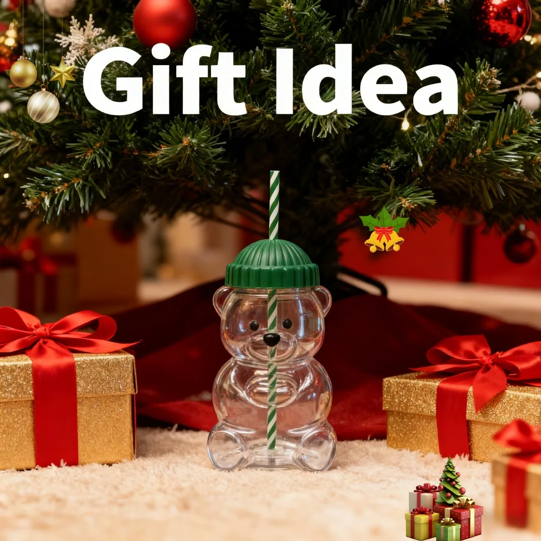 2025 novo copo de palha reto de urso fofo de 500ml, vinho prático, cerveja e utensílios de bebidas de coquetel, copo de natal fofo