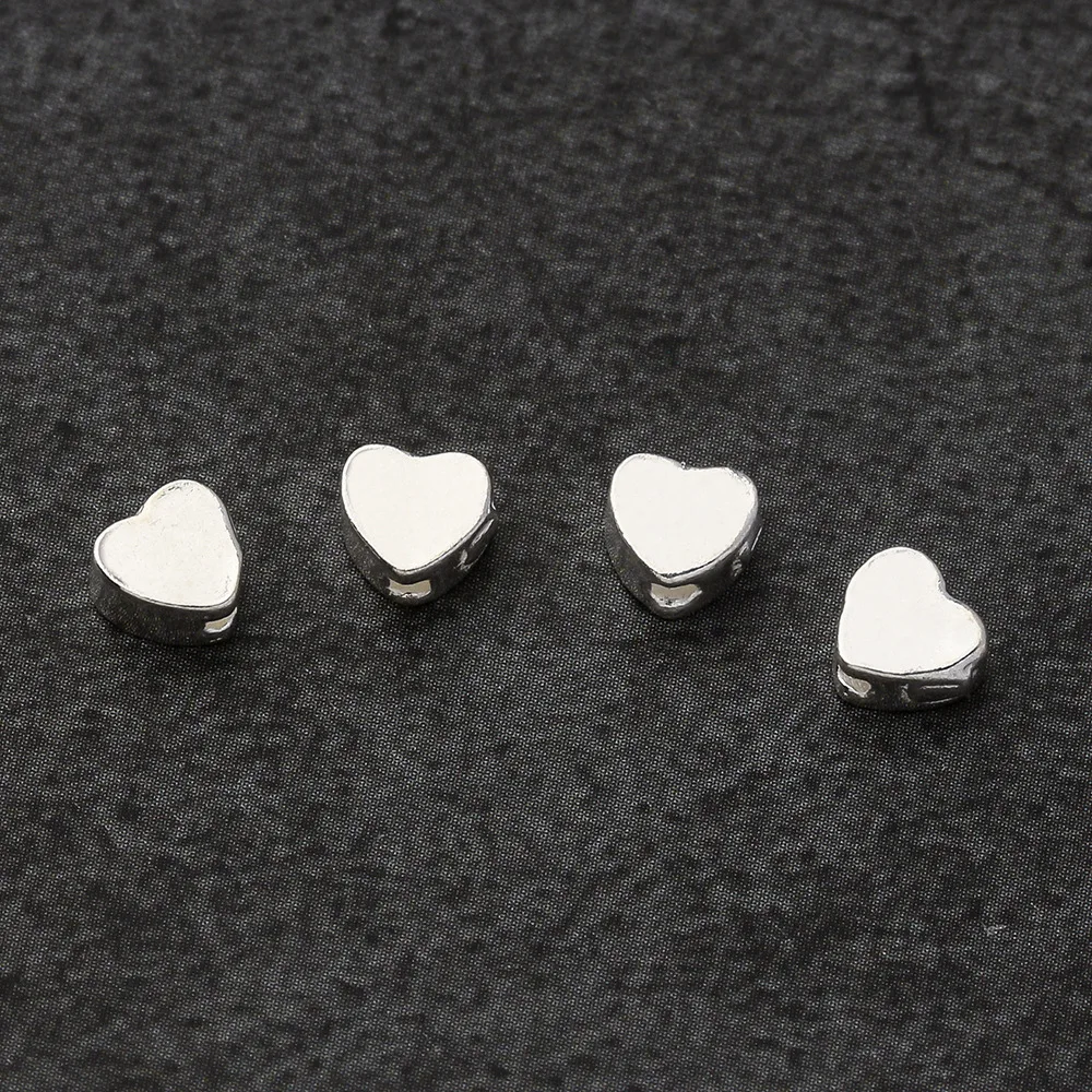 100% Real Sterling 925 Silver Through-hole Septal Peach Heart Bead Diy Material Accessory For Bracelet Necklace GZ0554