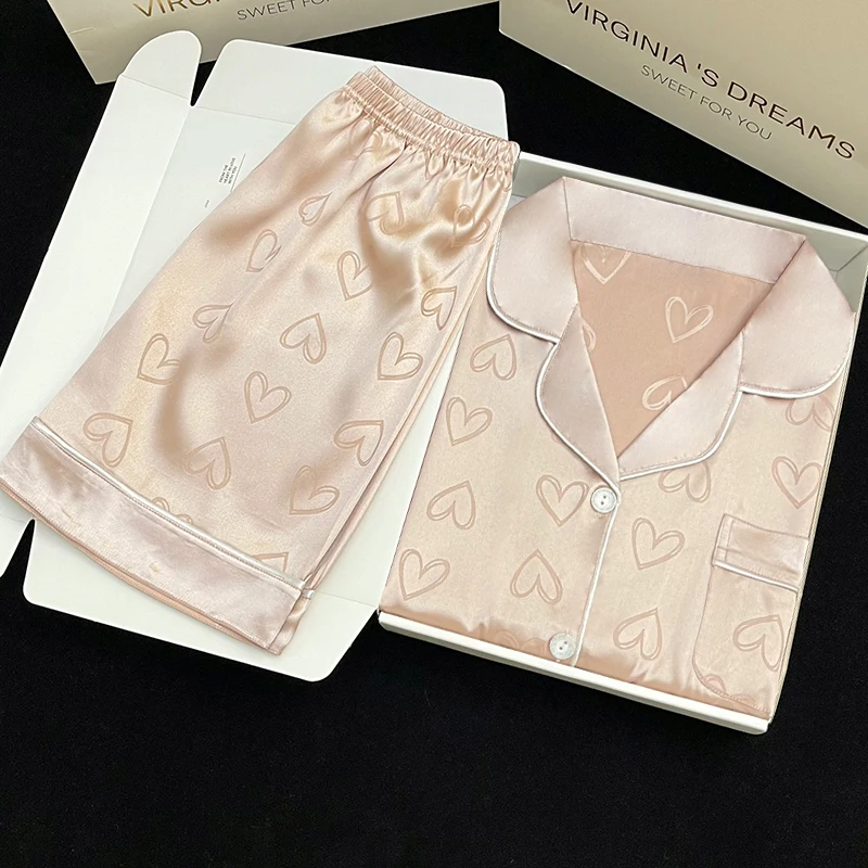 

Молодежная жизненная сила Y2k, жаккардовые пижамы в форме сердца, женские милые розовые летние короткие женские пижамы, новинка 2024, модная домашняя одежда