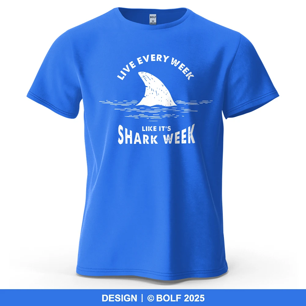 Shark Week bedrucktes Herren-T-Shirt, 100 % Baumwolle, übergroßes Marine-Thema, grafische T-Shirts für Damen, Tops, T-Shirts, Streetwear