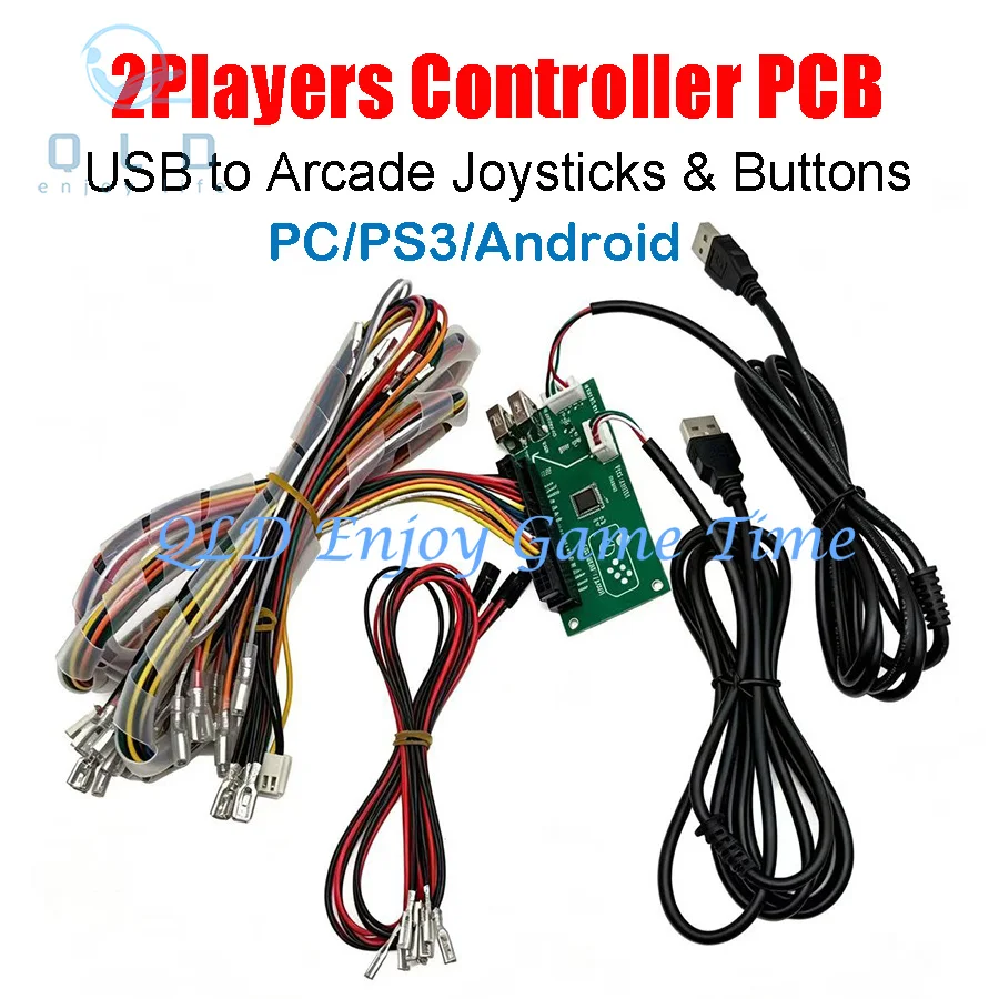 USB To Arcade Joystick Bttons Chip, Encoder, Hitbox Game Stick DIY, 2 Players Controller PCB Kit, Support PC PS3 Android