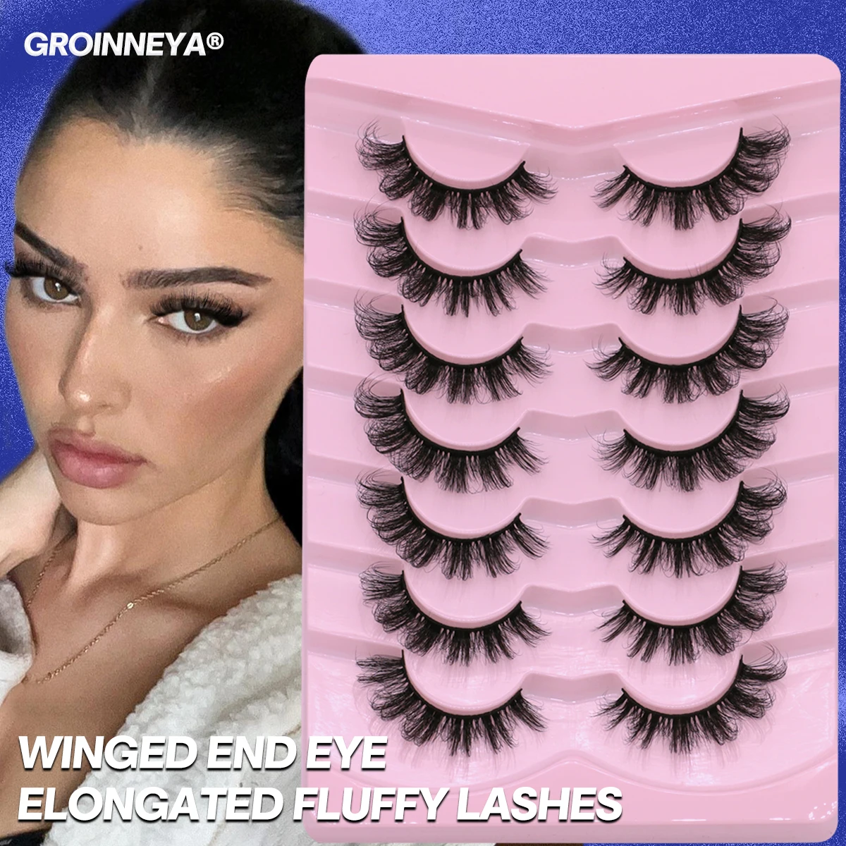 GROINNEYA 5/7 pairs 3D Mink Lashes Faux Mink Fluffy Lash Winged End Eye Elongated Fake Lashes Soft Eyelashes Makeup