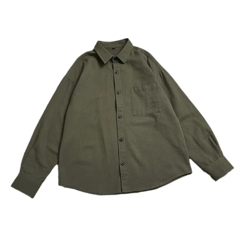 Мужские рубашки, повседневные винтажные куртки-карго, топы, новые весенне-летние однотонные блузки с длинными рукавами, однобортная мужская верхняя одежда