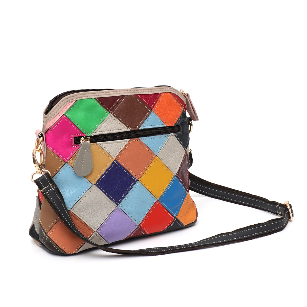 SC Colorful Leather Series Handbags Women Genuine Cowhide Patchwork Cross body Shoulder Shell Bag Boho Style Casual Retro Tassel