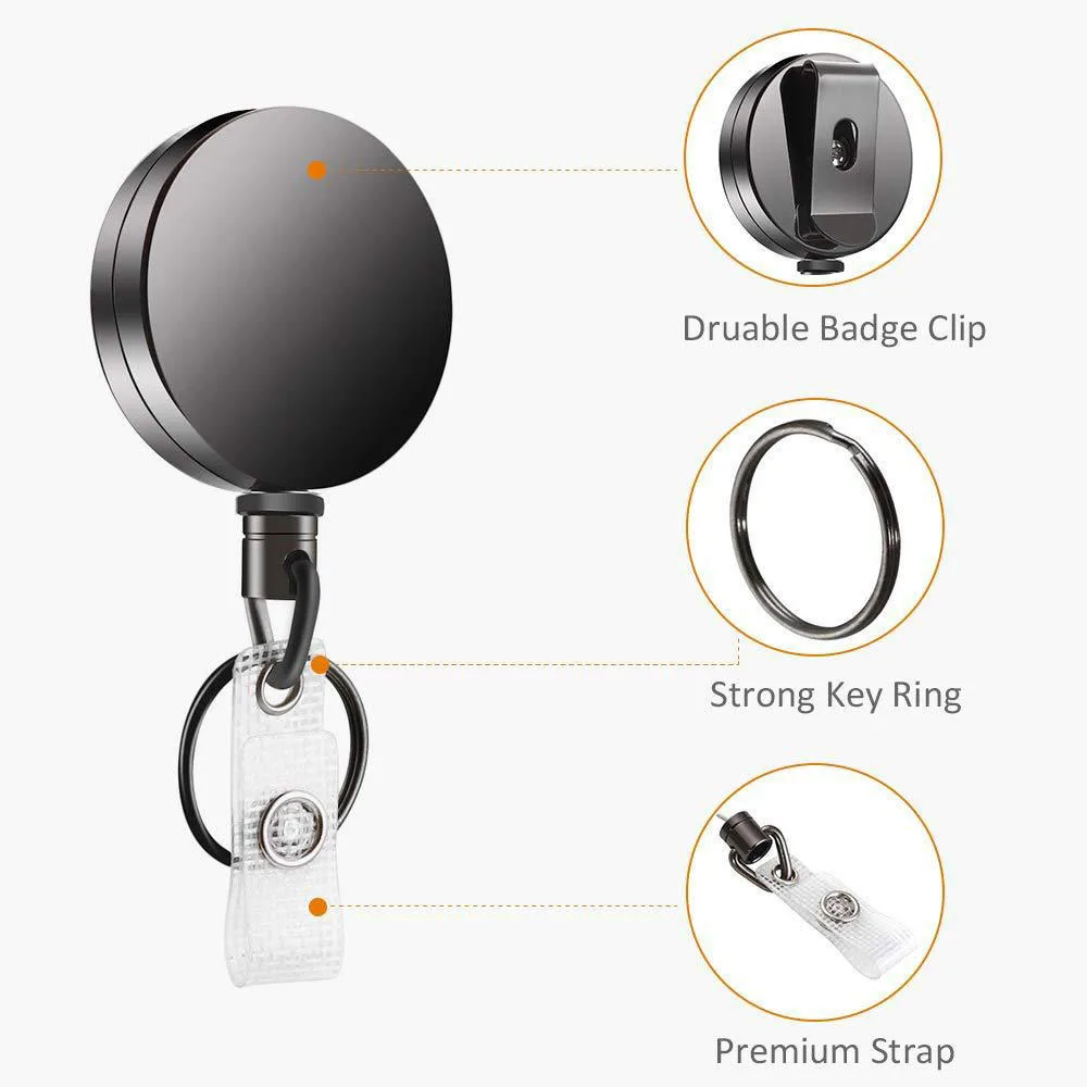 ID Lanyard Recoil Belt Luxury Quality Pull Zinc Alloy Badge Reel Key Ring Clips Office Supplies Badge Holder Clip