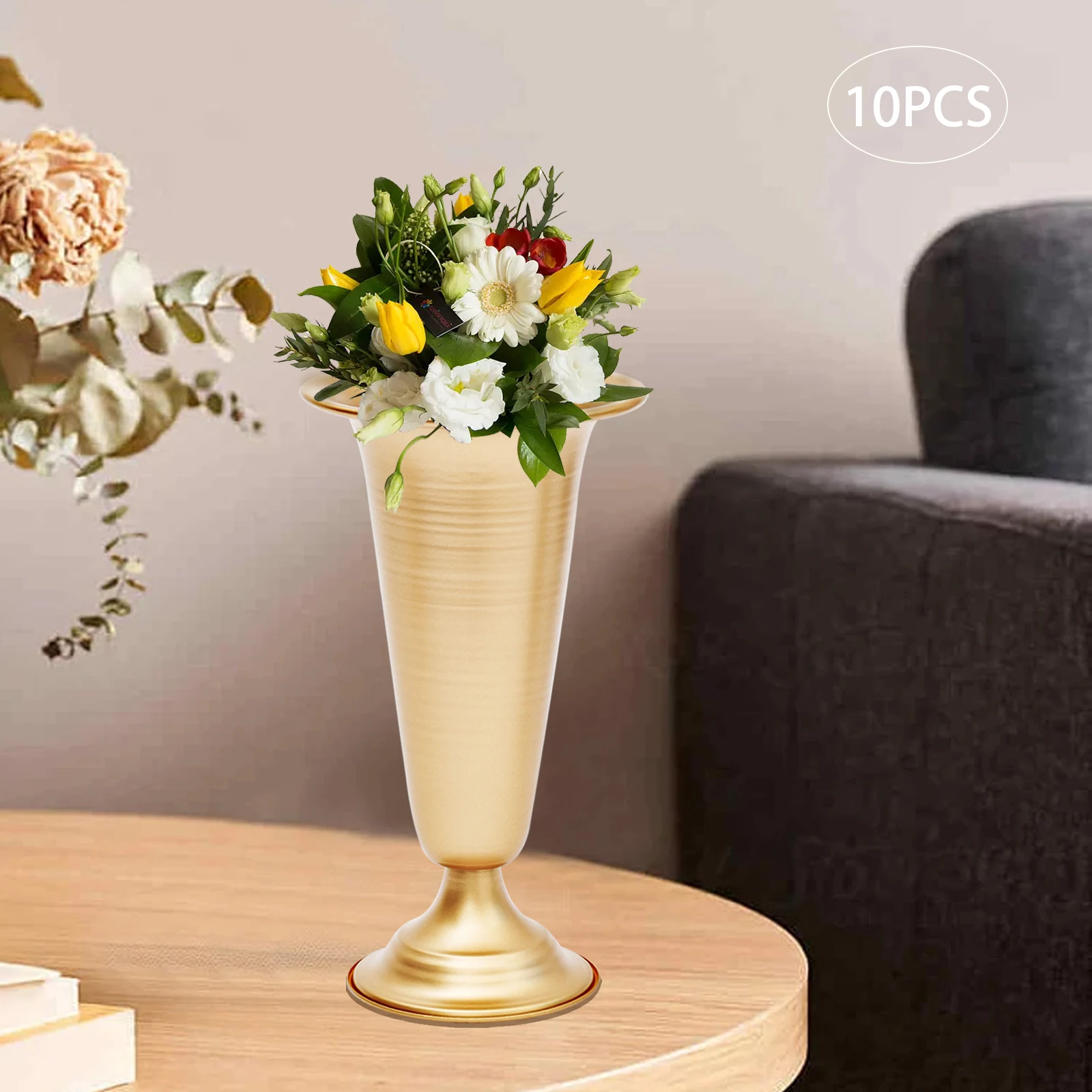

10pcs Gold Iron 10*25cm Wedding Flower Rack Luxury Simple Party Decoration Vase Banquet Table Decoration Base