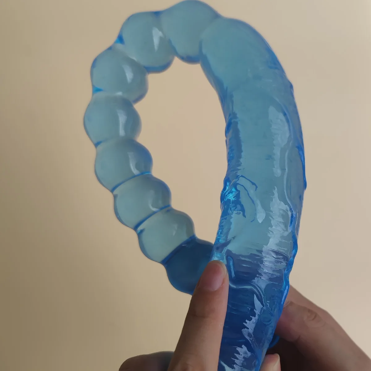 A Blue Transparent, Soft, and Elastic Dual-purpose Female Masturbator with U-shaped Double Dildo Soft Jelly for Same-sex Sex Toy