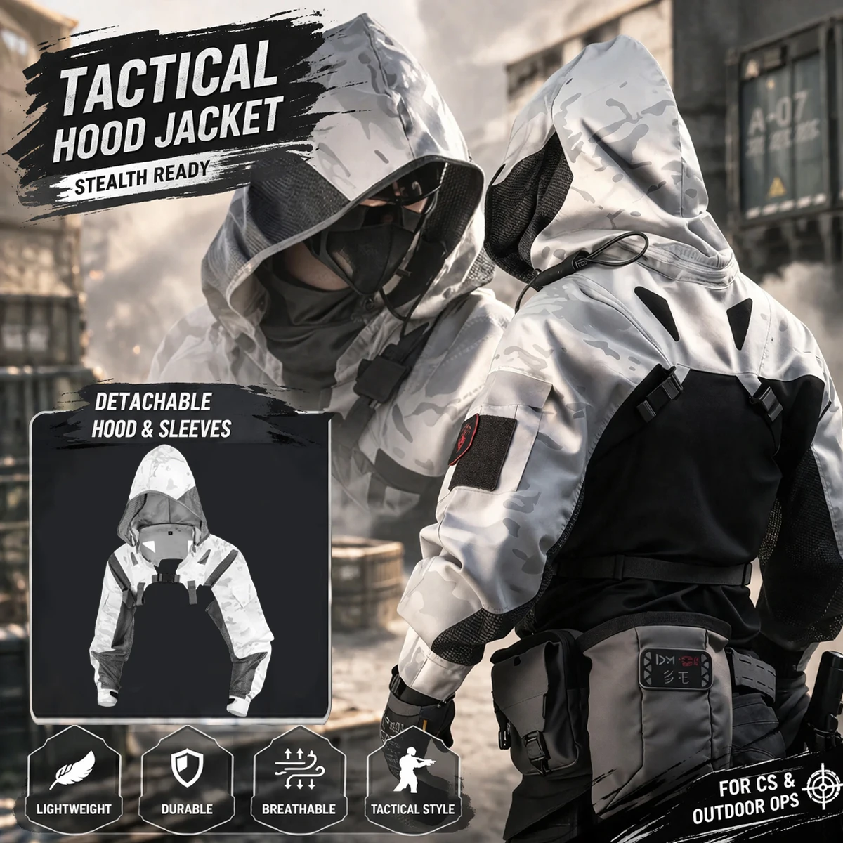 

Tactical Ghillie Suit Camo Hunting Sniper Uniform Breathable Hooded Jacket for Airsoft CS Wargame Compatible Chest Rig Gear