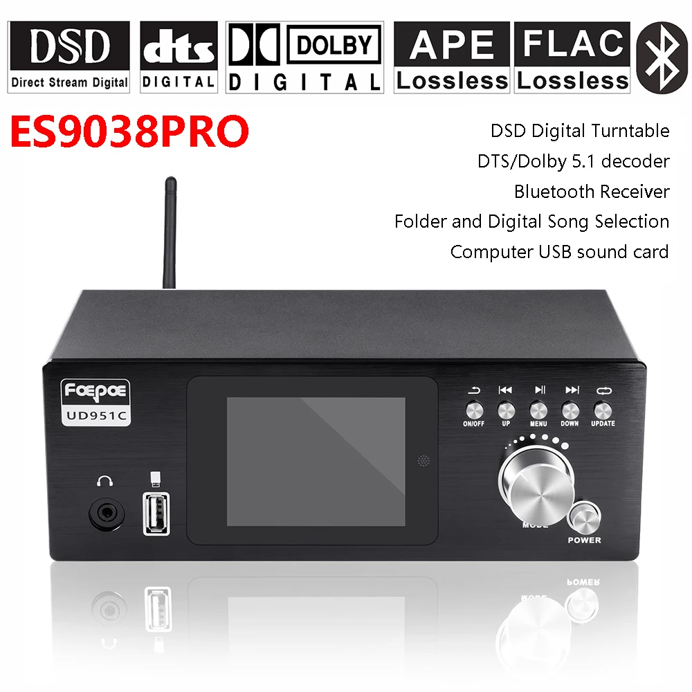 

DTS Dolby Atmos 5.1 Audio Player ES9038PRO DAC DSD256 768KHZ 32BIT Lossless Decoding Music Turntable QCC5125 Bluetooth 5.1